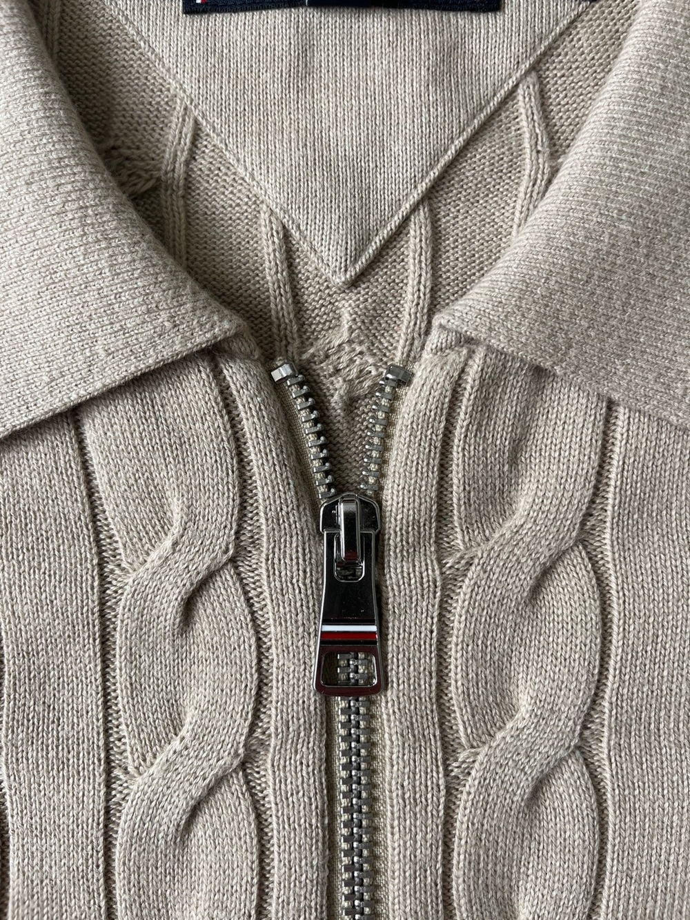Tommy Hilfiger Beige Cable Knit Zip-Up Sweater